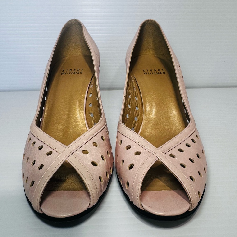 Stuart Weitzman Blush Pink Leather Heels Size 5 - Picture 3 of 12